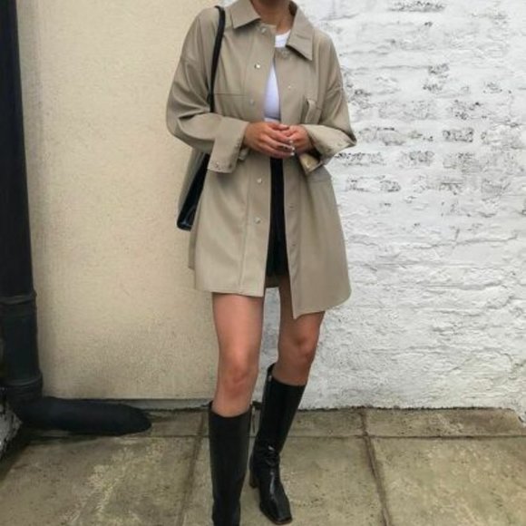 Zara Tops - ZARA FAUX LEATHER OVERSHIRT LIGHT TAN